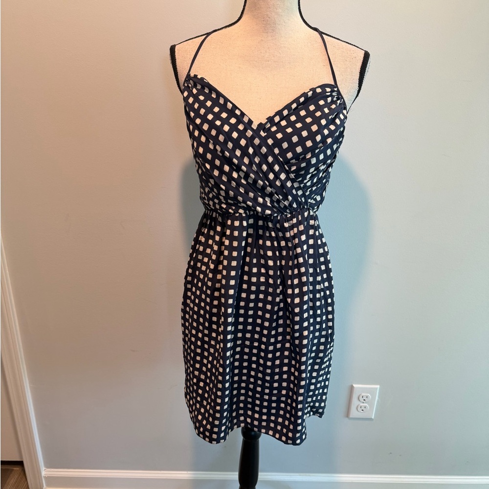 Shoshanna Silk Dress Spaghetti Strap Navy Bonding Women’s size 6 Lined Pockets